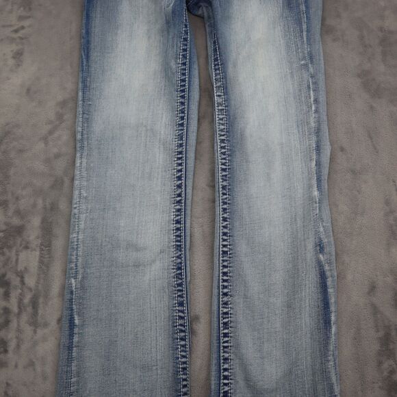 Rebel Soul Pants Womens 8 Blue Mid Rise 5 Pocket Design Boot Cut Faded Jeans - Picture 13 of 16
